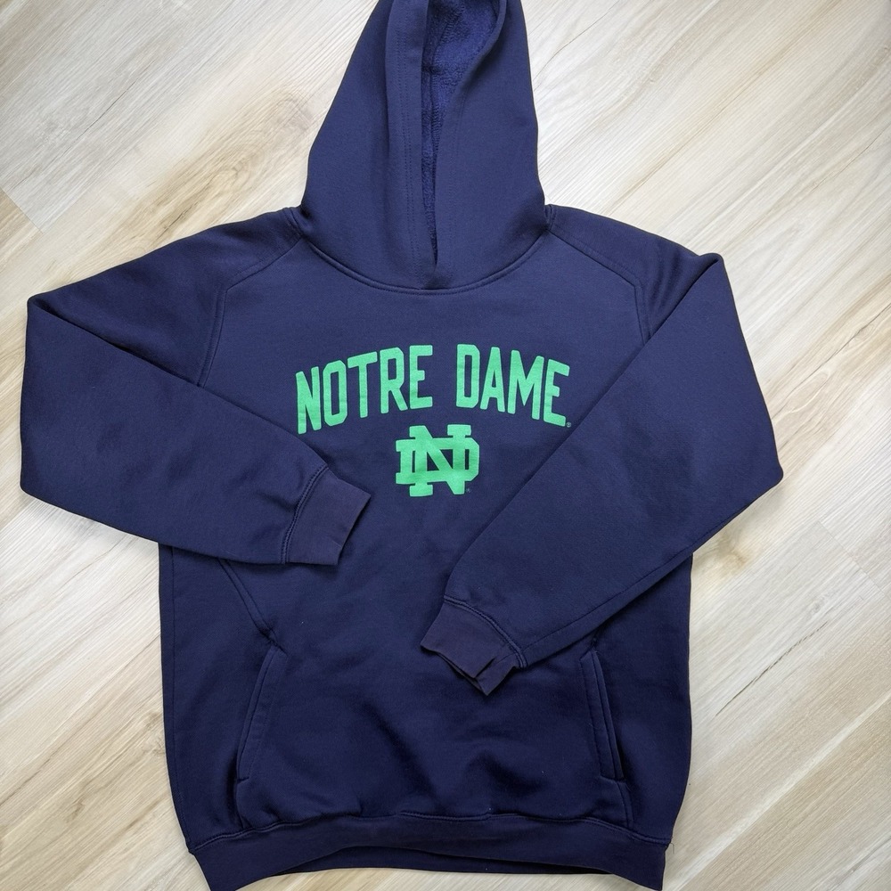 NOTRE DAME Hoodie Men's Small Blue Green Fighting Irish Embroidered Sweatshirt